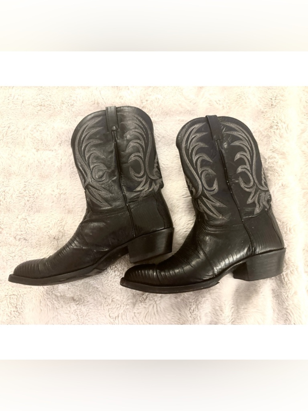 J. Chisholm Black Embroidered Leather Western Cowboy Boots